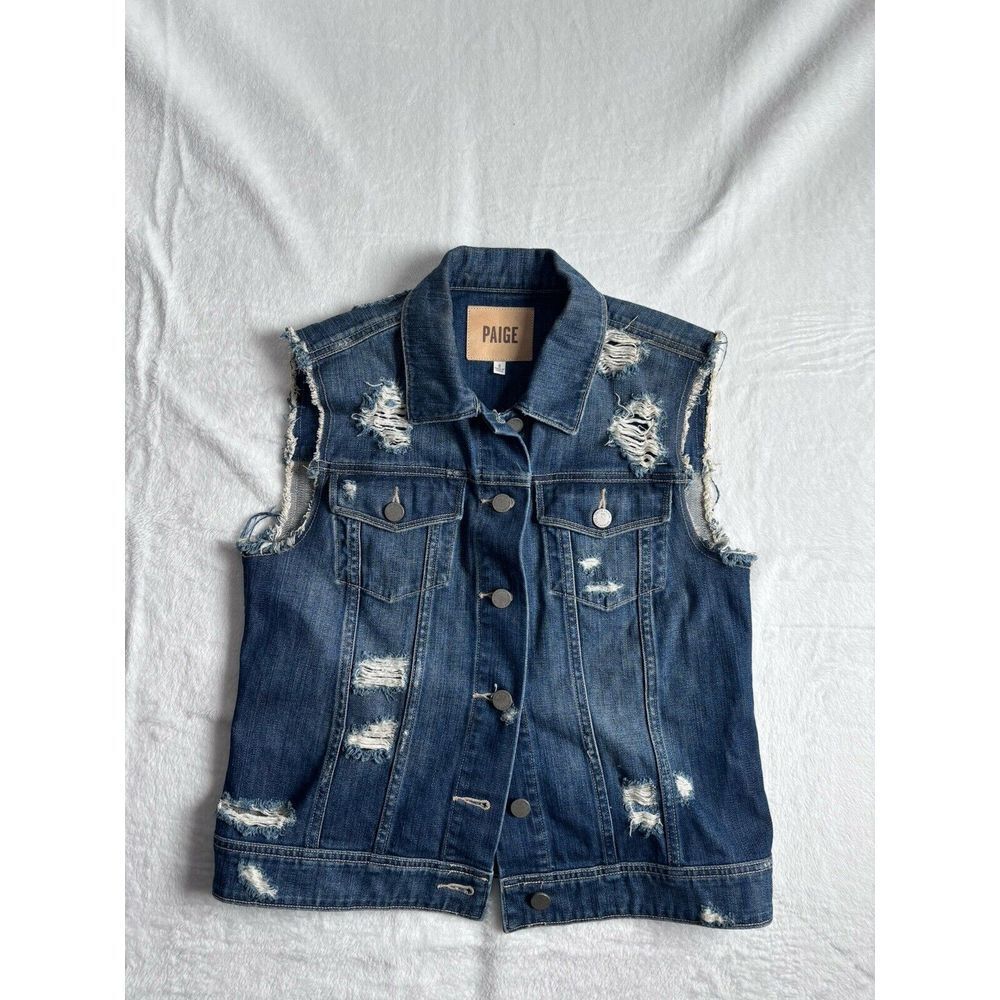 Paige‎ Sleeveless Denim Jeam Vest Jacket Distressed Women's Small *